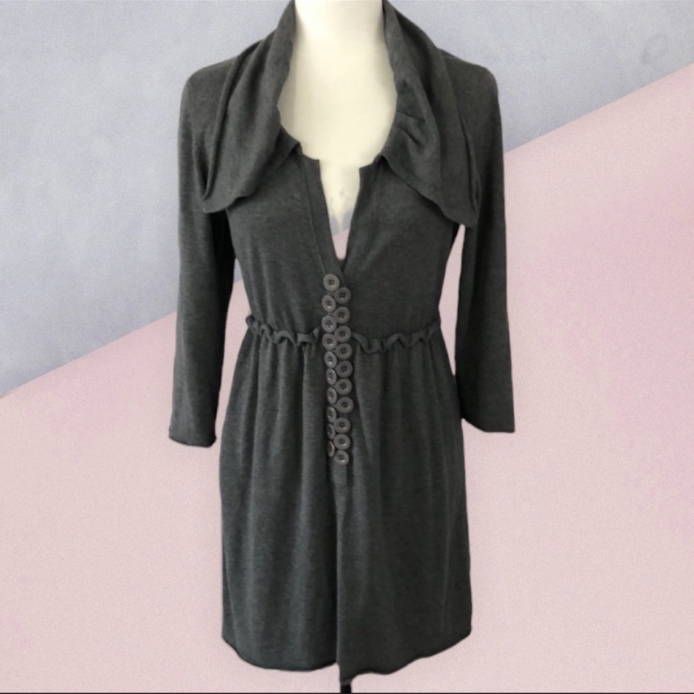 Venue Unique Gray Sweater Long Sleeve Cowl Ruffle Buttons Size Medium
